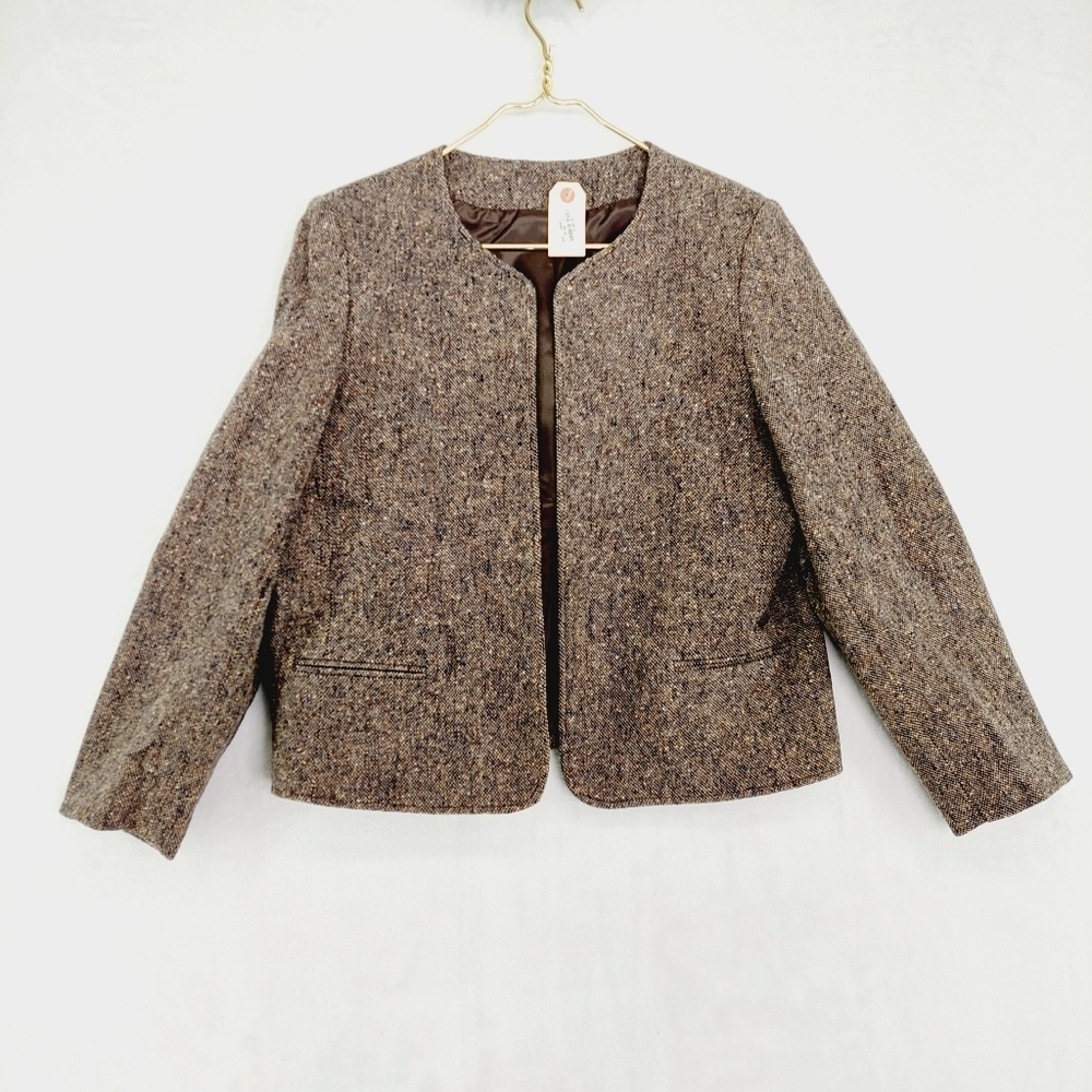 Orvis Brown Tweed Collarless Blazer Jacket